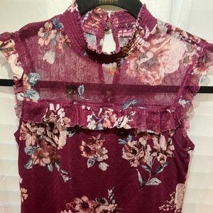 Pink floral back button blouse